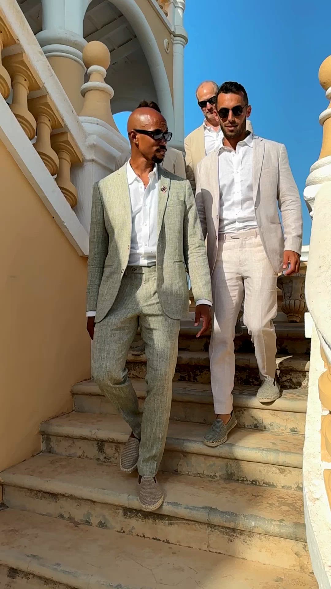 Costume homme vert sauge chevrons en lin-coton