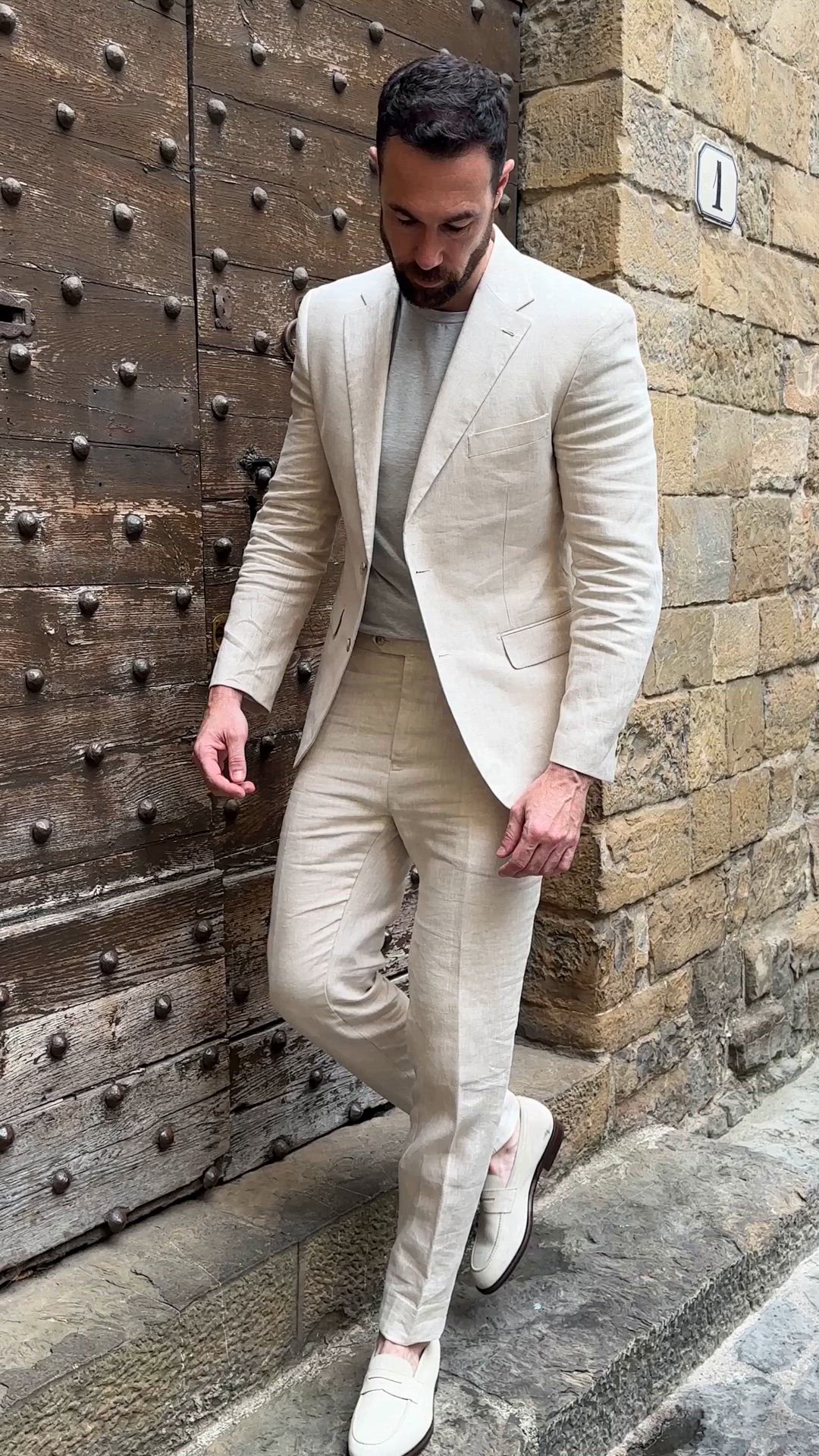 ジャケット・アウター 80s 90s EURO linen tailored jacket beige 80s Linen Blazer, Beige Color, Long Sleeve, Wide Shoulders