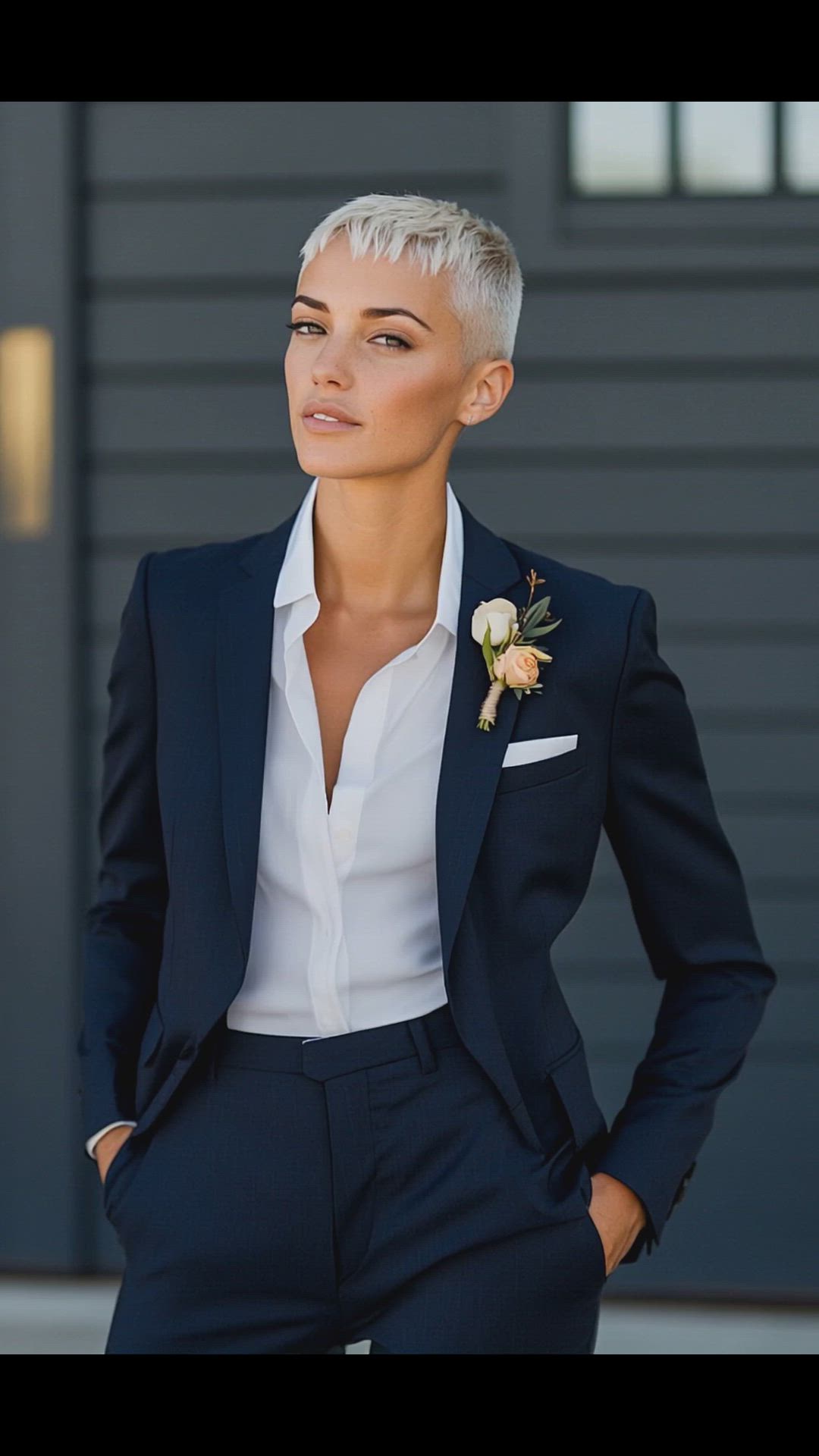 Androgynous Navy Blue Wedding Pantsuit