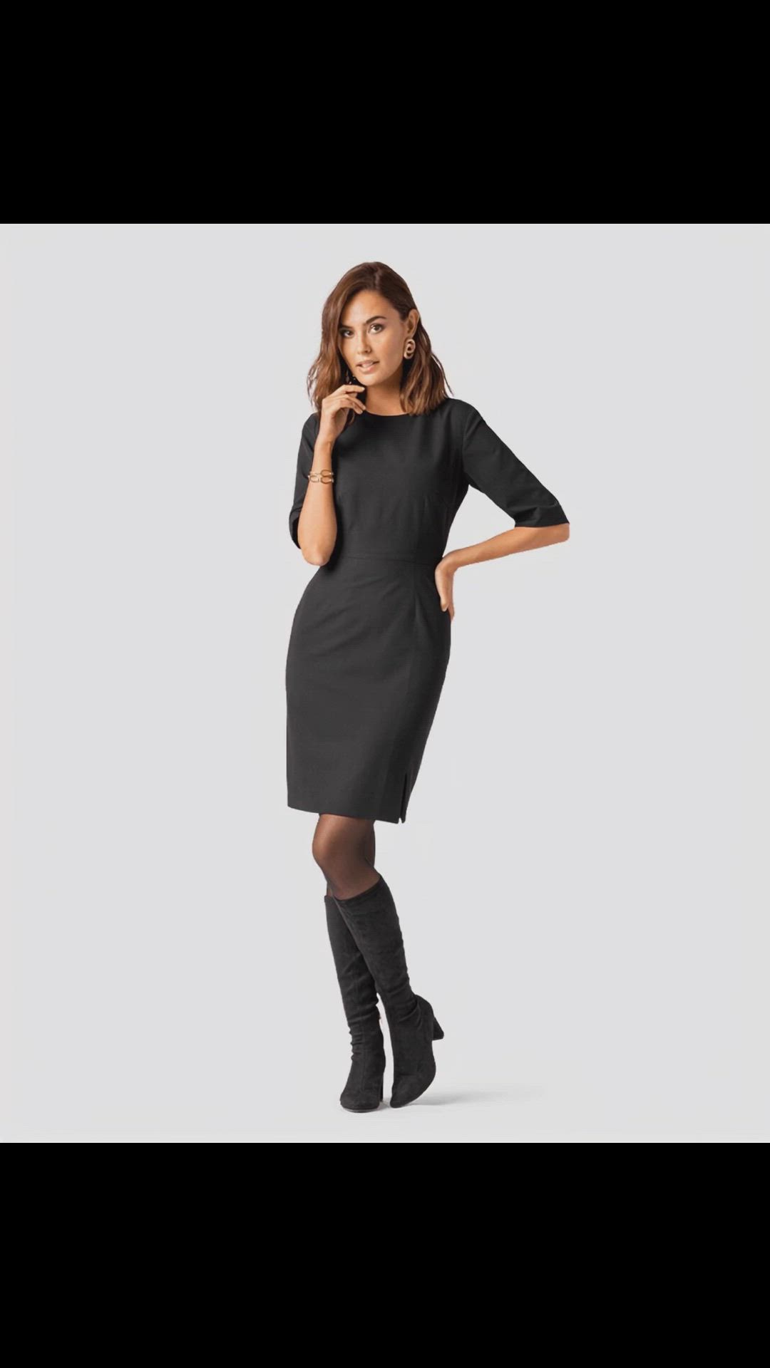 Robe fourreau courte noire manches aux coudes Sumissura